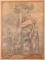 Jelzés Nélkül: Krisztus Levétele A Keresztről. Ceruza, Papír, Sérült, üvegezett Keretben, 32×24 Cm - Sonstige & Ohne Zuordnung