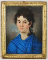 Cca 1860 Jelzés Nélkül: Kék Köpenyes Lány. Pasztell, Papír, Szakadással, üvegezett Keretben, 47×37 Cm - Altri & Non Classificati