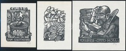 Herbert Ott (1915-1987): 3 Db Ex Libris  Fametszet, Jelzett 7,5x5,5 Cm / Wood Engraving - Andere & Zonder Classificatie
