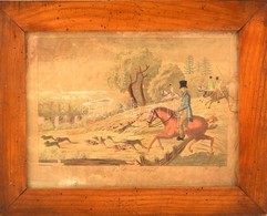 Cca 1830 Die Hasen Jagd, Színezett Metszet, Sérült, üvegezett Keretben, 17×24 Cm - Estampes & Gravures