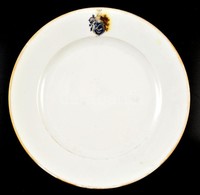 Porcelán Tányér Nemesi Címerrel, Kézzel Festett, Jelzett (Láng M. Budapest), Kopásokkal, D: 24,5 Cm - Andere & Zonder Classificatie