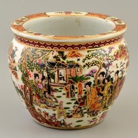 Terebess Porcelán Kaspó, Részben Kézzel Festett, Kopás Nyomokkal, Jelzett,  M: 14 Cm, D: 16 Cm - Altri & Non Classificati