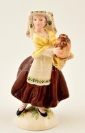 Jelzett (Italy) Kézzel Festett Mázas Porcelán Korsós Asszony Figura, Apró Kopásnyomokkal,  M:13,5 Cm - Sonstige & Ohne Zuordnung