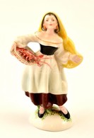 Jelzett (Italy) Kézzel Festett Mázas Porcelán Kendős Asszony Figura, Apró Kopásnyomokkal,  M:13,5 Cm - Altri & Non Classificati