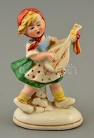 Lantos Kislány, Német Porcelán Figura, Kézzel Festett, Jelzett, Apró Kopásokkal, 11,5 Cm - Altri & Non Classificati