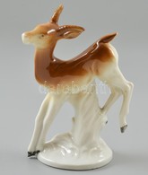 Porcelán őzbak, Kézzel Festett, Jelzett, Apró Kopásokkal, M: 14,5 Cm - Altri & Non Classificati