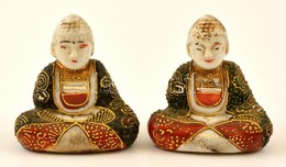 Jelzett Japán Buddha Figura Párban ( 2 Db), Kézzel Festett, Kopott, M:6 Cm (2×) - Sonstige & Ohne Zuordnung