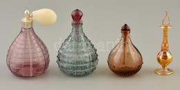 4 Db Különféle Parfümös üvegcse, Az Egyik Szórófejjel, Apró Kopásokkal, Különböző Méretben - Vetro & Cristallo