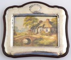 Jelzett  Ezüst (Ag.) Lemezes Fényképkeret, Fa, Nyomattal, Belső Méret: 11,5×15 Cm, Külső: 16×18 Cm - Autres & Non Classés