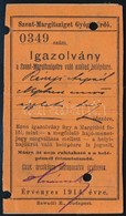 1914 Rényi Árpád (1894-1943) Miniszteri Tanácsos Belépőjegye A Szent Margitszigetre Gyógyfürdőbe - Ohne Zuordnung