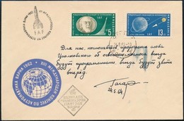 Jurij Alekszejevics Gagarin (1934-1968) Szovjet űrhajós Aláírása és Ciolkovszkijról Szóló Elismerő Szavai Emlékborítékon - Autres & Non Classés