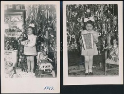 1949 Karácsony, Kislány A Játékaival, 2 Db Fotólap, 9×14 Cm - Altri & Non Classificati
