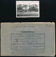 1930 Cséplés Székkutason, Fotó, Sarkán Törésnyommal, 6×8,5 Cm + Cséplőkönyv - Sonstige & Ohne Zuordnung