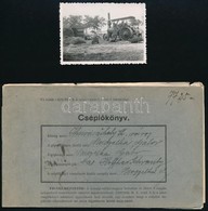 1930 Cséplés Székkutason, Fotó, Sarkán Törésnyommal, 6×8,5 Cm + Cséplőkönyv - Andere & Zonder Classificatie