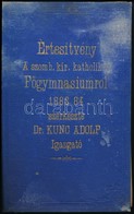 1883-1884 Értesítvény A Szombathelyi Kir. Katolikus Főgimnáziumról, Szerkeszti Dr. Kunc Adolf, 80p - Ohne Zuordnung