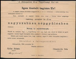 1904 Rákospalota 48-as Függetlenségi Kör A Zsebkendőszavazás Elleni Tüntetésre Hívó Röplapja - Ohne Zuordnung
