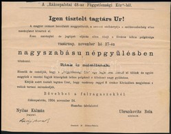 1904 Rákospalota 48-as Függetlenségi Kör A Zsebkendőszavazás Elleni Tüntetésre Hívó Röplapja - Zonder Classificatie