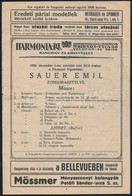 1926 Sauer Emil Zongoraestélye. Hangverseny Prospektus Reklámokkal 4p. - Non Classés