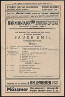 1926 Sauer Emil Zongoraestélye. Hangverseny Prospektus Reklámokkal 4p. - Zonder Classificatie