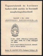 Cca 1930 Tapasztalatok és Hasznos Tudnivalók Sertés és Baromfi Megbetegedéseknél A Rákoshegyi Baktériumölőről, 15p - Ohne Zuordnung