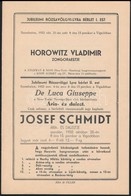 1933 Horowitz Vladimir Zongoraestje. Prospektus 10p. - Non Classés