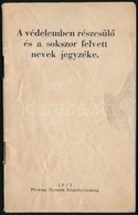 1933 A Védelemben Részesülő és A Sokszor Felvett Nevek Jegyzéke, 39p - Non Classés