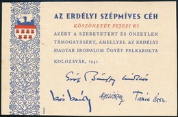 1941 Az Erdélyi Szépmíves Céh Köszönőkártyája, Nyomtatott Aláírásokkal - Non Classificati