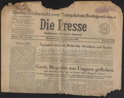 1956 A Die Presse November 2, Száma, Benne A Budapesti Forradalomról Szóló Tudósítással. Szakadozott állapotban - Non Classificati