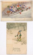 2 Db RÉGI üdvözlőlap Törpékkel / 2 Pre-1945 Greeting Art Postcards With Dwarfs - Zonder Classificatie