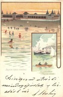 T2/T3 1899 Balatonfüred, Fürdőház, Fürdőzők, Csónakázók, Gőzhajó. Bruchsteiner és Fia Art Nouveau Litho (EK) - Zonder Classificatie