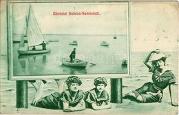 T2 1912 Balatonszárszó, Csónakázók. Montázs Hölgyekkel Korabeli Fürdőruhában - Zonder Classificatie