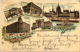 T2/T3 1898 (Vorläufer!) Budapest, Nemzeti Múzeum és Színház, Központi Pályaudvar, Új Országház, Műegyetem. Otmmar Zieher - Zonder Classificatie