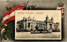 T2/T3 1915 Budapest V. Szabadság Tér, Tőzsdepalota. Magyar Zászlós és Címeres Szecessziós Lap. Art Nouveau (EK) - Non Classificati