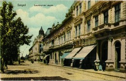 T2/T3 1910 Szeged, Széchenyi Téri Részlet, Lányi Lajos Cukrászat, Temetkezési Intézet, Weber Mátyás üzlete, Villamos (EK - Non Classificati