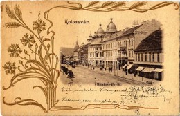 * T2 1901 Kolozsvár, Cluj; Mátyás Király Tér, Szele Márton és Stein Bertalan üzlete. Dombornyomott Szecessziós Lap / Squ - Zonder Classificatie