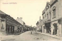 * T1/T2 Lippa, Lipova; Utcakép, Franz Schwarz és Schwarz Adolf üzlete. Konstantin Sándor Kiadása / Street View With Shop - Ohne Zuordnung