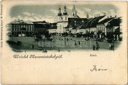 T2/T3 1899 Marosvásárhely, Targu Mures; Fő Tér, Takarékpénztár, üzletek, Római Katolikus Templom. Kiadja Reichardsperg J - Non Classificati