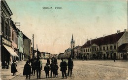 T2/T3 1913 Torda, Turda; Fő Tér, Emke Kávéház, Református Templom, Amberboj Miklós, Fodor Domokos üzlete, Könyvnyomda. K - Ohne Zuordnung