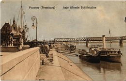 T3/T4 1909 Pozsony, Pressburg, Bratislava; Schiffstation / Hajóállomás, Gőzhajó, Vasúti Híd / Ship Station, Steamship, R - Ohne Zuordnung