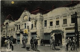 T2 1914 Ungvár, Uzshorod, Uzhorod; Ungvár éjjel, Hotel Korona Szálloda, Berkes Béla, Horvát Mór üzlete. Montázs Részeg F - Zonder Classificatie