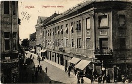 T2/T3 1912 Ungvár, Uzshorod, Uzhorod; Nagyhíd Utca,  Halász Bertalan, Feuerlicht Testvérek, Klein Ignác üzlete. Kiadja S - Ohne Zuordnung