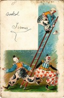 * T3 Clowns, Circus Acrobats. No. 6508. Litho (worn) - Unclassified