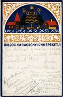 * T2/T3 1925 Boldog Karácsonyi Ünnepeket! / Ungarische Werkstätte Style Hungarian Art Postcard, Christmas Greeting  (Rb) - Sin Clasificación