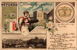 T2 1900 Neuchatel, Souvenir Cacao Suchard / Swiss Chocolate Advertisement, Coat Of Arms And Folklore. Art Nouveau, Flora - Unclassified