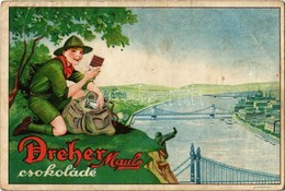 ** T3 Dreher Maul Csokoládé Reklámlapja, Cserkész A Gellért-hegyen / Hungarian Chocolate Advertisement Card With Boy Sco - Sin Clasificación