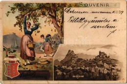 T2/T3 1899 Sion; Souvenir. Suchard Neuchate / Swiss Chocolate Advertisement, Valais Coat Of Arms And Folklore. Art Nouve - Zonder Classificatie