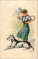 T2 Lady With Tennis Racket And Dog. Amag O.11. - Ohne Zuordnung