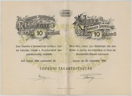 Sopron 1926. 'Soproni Takarékpénztár' Részvénye 10P-ről, Magyar és Német Nyelvű, Szárazpecséttel T:II - Ohne Zuordnung