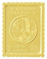 1980. 'Szovjet-Magyar Közös Űrrepülés - V. Kubaszov - Farkas B.' Aranyozott, Jelzett Ag Bélyegérem (2,98g/0.835/22x27mm) - Zonder Classificatie