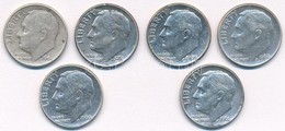 Amerikai Egyesült Államok 1946D-1961D 1d Ag 'Roosevelt' (6x) T:1-,2,2- 
USA 1946D-1961D Dime Ag 'Roosevelt' (6x) C:AU,XF - Sin Clasificación